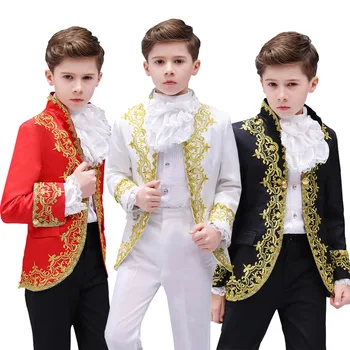 Viktoriánskej Princ Kostým, Sako Vyhovuje Dieťa Halloween Jabot Kravatu Oblečenie Vojenskú Uniformu Cosplay Čipky Bunda, Kabát Pre Dieťa Boys