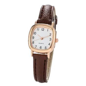 Vintage Námestie Dial ženy Hodinky, kožený pásik, Dámske Elegantné Quartz hodinky jednoduché dámske šaty náramkové hodinky Žena Hodiny