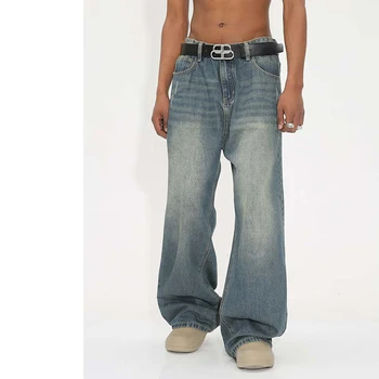 Voľné nadrozmerné mužov Neforemné hip-hop gradient Y2k širokú nohu, nohavice s dĺžka podlahy rovné denim nohavice v Čínskej veľkosť S-XL