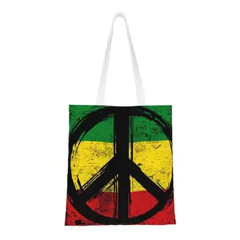 Vtipné Rasta Vlajka Pokoj Symbol Nákupného Tote Tašky Recyklácie Reggae Potraviny Plátno Shopper Taška Cez Rameno