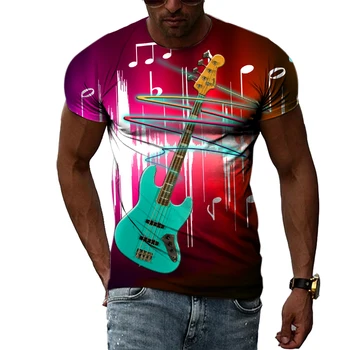 Vášnivý Lete Rock Guitar Módne 3D Osobnosti Punk Ulice, Hip Hop Harajuku Tlač Okrúhlym Výstrihom, Krátky Rukáv Muži T-shirt Top