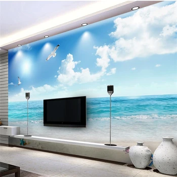 wellyu abstraktných de parede Vlastnú tapetu Modrú oblohu a biele oblaky, krásne pláže, výhľad na more TV na stenu