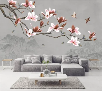 wellyu Prispôsobiť tapetu 3d Čínsky ručne maľované magnolia kvet, vták, TV joj, stena obývacia izba tapety pozadia