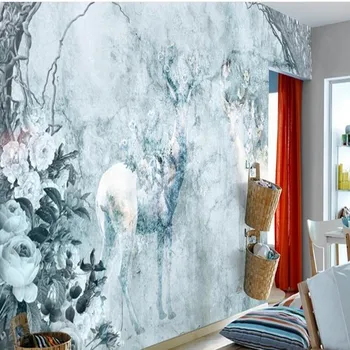 wellyu Vlastné veľké fresco Nordic nostalgia elk TV pozadie netkaných tapiet abstraktných de parede para quarto