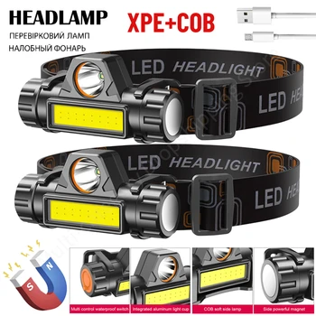 XPE+COB LED Svetlomet Dual Zdroj Svetla Vedúci Pochodeň USB Nabíjateľné Svetlometu Stmievanie Hlavu LED Svetlo pre Kempovanie Turistika Rybolov