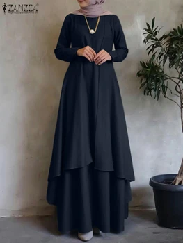 ZANZEA Ženy Moslimské Oblečenie Móda Jar Islamské Oblečenie Marocain Eid Mubarek Vestido Dlhý Rukáv Príležitostné Voľné Abaya Sundress
