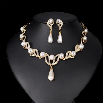 Zlatá Farba Simulované Pearl Kamienkami Svadobné Šperky Sady Pre Ženy Príslušenstvo Trend Módne Večerné Šperky Sady