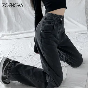ZOENOVA Y2K 2023 Ženy Oblečenie Kríž Pás Rovno Širokú Nohu, Elegantné Nohavice kórejský Bežné Dochádzanie Štýl Neforemné Streetwear Džínsy
