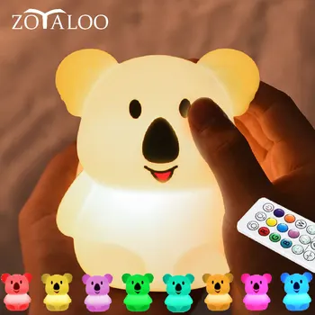 Zoyaloo LED Roztomilý Koala Diaľkové Farebné Nočné Svetlo Nabíjateľná Deti, Nočné Lampy, Mäkké Silikónové Ploche Svetlo Pre Dieťa, Batoľa