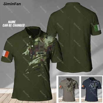 ÍRSKO VETERÁN VOJAKA CAMO 3D celého Vytlačené Polo Shirts Mužov Tričko Lete Turndown Golier Čaj Ženský Top Unisex Streetwear