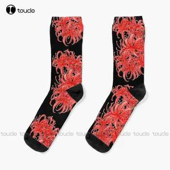 Červená Spider Lily Ponožky Biele Vysoké Ponožky Móda Voľný Čas Kreatívne Zábavné Umenie Abstraktné Olejomaľba Ponožky Vianoce, Nový Rok, Darček
