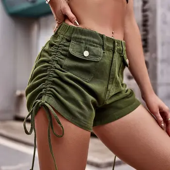 Šnúrkou Denim Šortky Ženy Elastický Pás Multi Vrecku Voľné Hot Pants Ležérne Módne dámske Džínsy 2023 Trend Šortky
