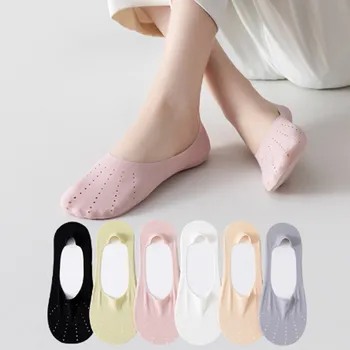 Žena Ice hodváb vetranie Pure color Silikónový protišmykový krátke ponožky tenké ponožky loafer Nízky Rez Č Zobraziť Loď Neviditeľné Ponožky W018