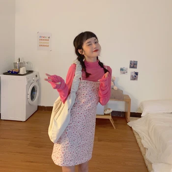 Ženské kórejský Kawaii Roztomilý Kvetinový In Bežné Šaty dámske Šaty Japonský Harajuku Vintage Dámy Ulzzang Oblečenie Pre Ženy