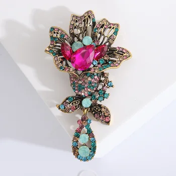 Ženské Módne Vintage Rainbow Crystal Roztomilý Kvet Brošňa Pre Ženy, Luxusné Zlatá Farba Zliatiny Rastlín Brošňa Kolíkmi