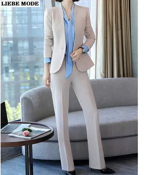 Ženské Office Suit Módne Pantsuit Jednoduché, Marhuľa, Čierne 2023 Jar Jeseň Dlhý Rukáv Bunda + Nohavice 2 Ks Sako Nastaviť