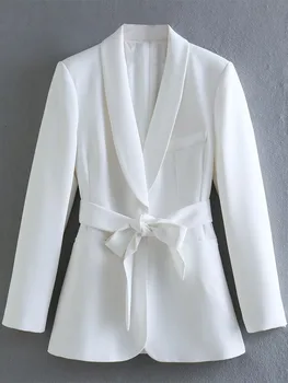 Ženy Bunda 2023 Nové Módne Jediného Tlačidla biele Sako Kabát Vintage Dlhý Rukáv Žena vrchné oblečenie Elegantné Femme