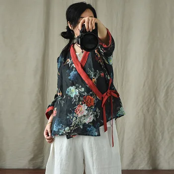Ženy Voľné V Krku Patchwork Ramie Tenké Bundy Kabát Vrchné Oblečenie Dámske Voľné Vytlačené Ramie Kabát Žena Vintage Kabát 2021