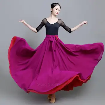 Ženy Španielsky Flamenco Sukne Tanečnej Praxi Nosenie Dve Farby Na Oboch Stranách Sťahovacie Dlho Big Swing Výkon Cigán Lady Brucho